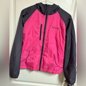 Columbia Kids Pink and Gray Hooded Rain Jacket